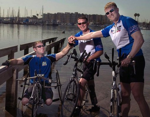 Heath Calhoun, Ryan Kelly and Chris Carney on the first day of  the 2005 Soldier Ride.