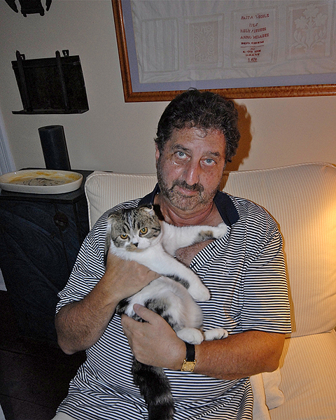 Sag Harbor resident Peter Gethers, here with a furry friend, is the creator of “Old Jews Telling Jokes.”   LESLIE Reingold