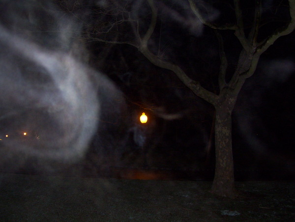 Diane Hill with what she and Joseph Flammer call a spirit in Potter's Field Cemetery in Yaphank. COURTESY JOSEPH FLAMMER