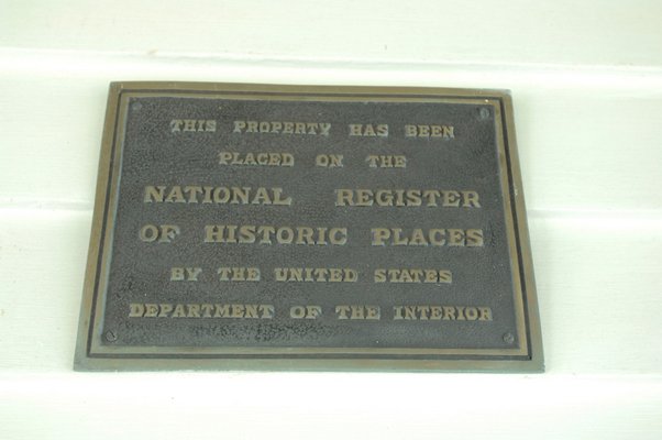 A plaque near the front door marks the house as a National historic landmark.  DANA SHAW