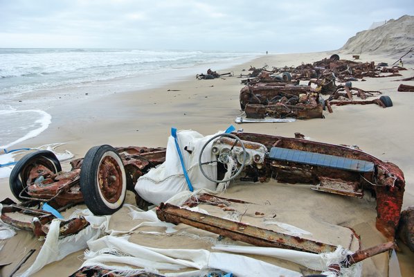March 14: Cars used to build up dunes in the 1960s were exposed in front of the Water Mill Beach Club after a late-week nor’easter caused more erosion to an already vulnerable shoreline.