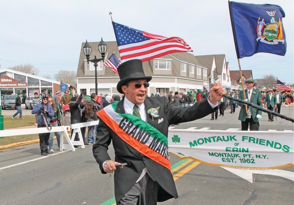 March 20: Montauk School Superintendent Jack Perna wore a new hat as grand marshal of the 51st annual Montauk Friends of Erin St. Patrick’s Day parade.