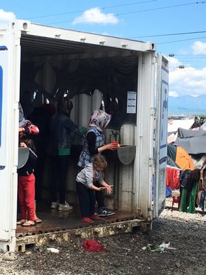 A washroom for the residents of the Idomeni refugee camp in Greece. COURTESY OF DEBRA MCCALL