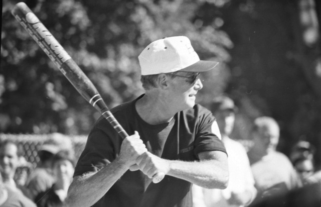 Regis Philbin at bat, 1995. COURTESY WALTER BERNARD DESIGN