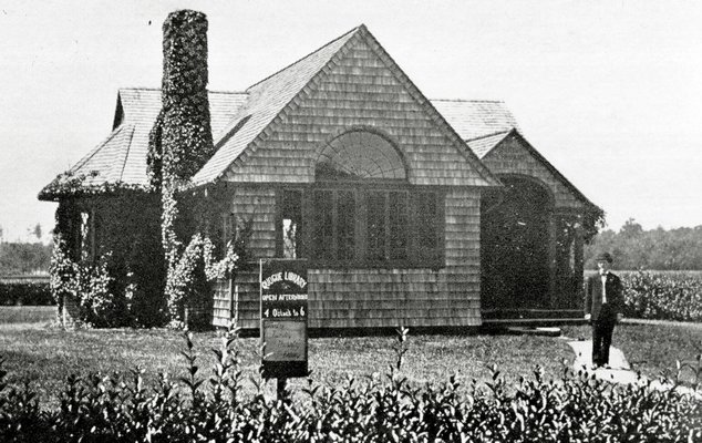 The Quogue Library on Main Street in Quogue, early 20th century. The building was built in 1898. COURTESY OF PI GARDINER