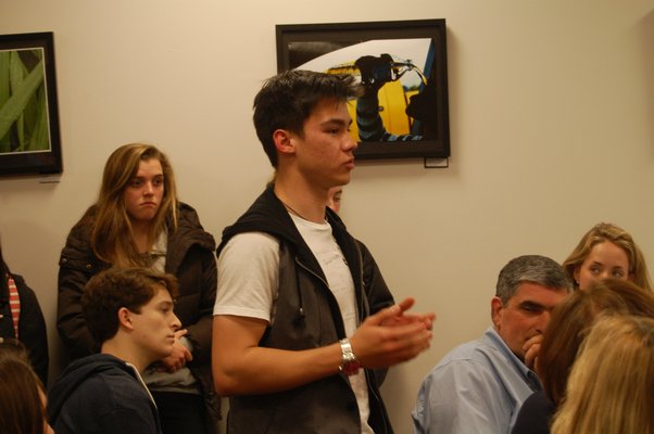 East Hampton High School student Alexander Osborne discussing his project at the school board meeting on April 1. Erica Thompson