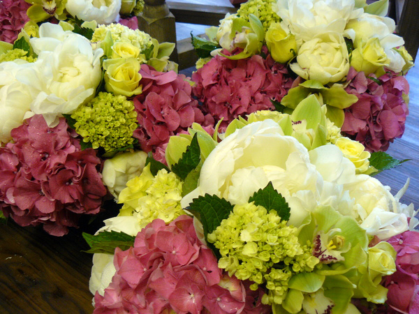 Fragrant blooms indeed; hydrangea, peony, orchids, roses arranged by Thorn Bird Floral Boutique in Water Mill. COURTESY ROBIN PREIATO
