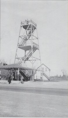 The Bausch & Lomb tower had a telescope that could be used to see Shinnecock and Great Peconic bays. It's unclear where it was built, but believed it was in the village center. HAMPTON BAYS HISTORICAL SOCIETY