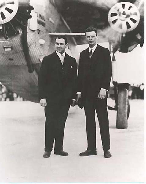 Juan Trippe and Charles Lindbergh in front of a Fokker F-10 at Key West Florida in 1927.  COURTESY THE TRIPPE FAMILY