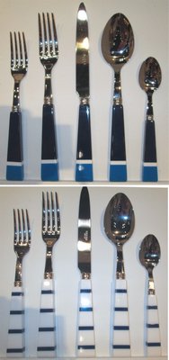 The French flatware company, Sabre, has introduced stunning acrylic flatware with handles in blue and white. MARSHALL WATSON