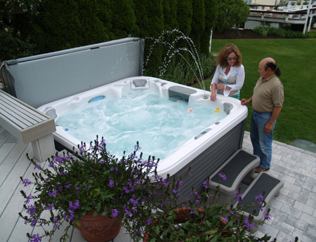 An outdoor spa owned by Lou and Kathy Cillo of Westhampton Beach overlooks the Moriches Bay. JENNETT MERIDEN RUSSELL PHOTOS