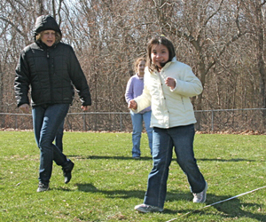 Paula Retana doing the 50-meter run.