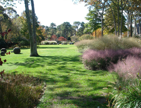 The colorful muhlenbergia capillaris, also known as pink hair grass, retains its vividness into late fall.                                        Maria Terese Barbaccia for LongHouse Reserve