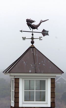 The lightning protection system is even wired through the weather vane.