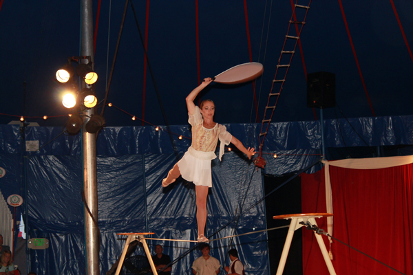 Ariele Ebacher performs during the Zoppe Italian Circus on the Great Lawn in Westhampton Beach last year.