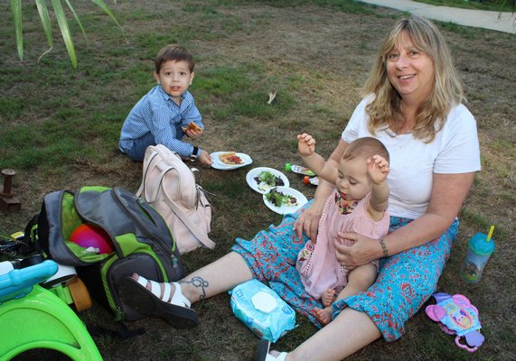 Picnicking with Grandma Kylie Westergaard and grandchildren Sammy and Theresa