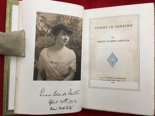 Grace Clarke Newton in her book “Poems in Passing,” 1916. She was an accomplished poet and a favorite of the East End equestrian set where her husband, Richard Newton Jr, was Master of the Suffolk Hounds. After her premature death, Richard, who was also a well-known artist, illustrated 