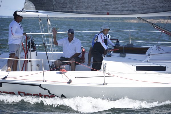 Crew members of Cape Doctor out of Mattituck give a wave.