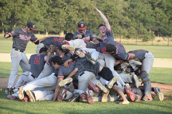 The Aviators celebrate their fourth HCBL Championship after their 7-3 victory over the Riverhead Tomcats on Tuesday.