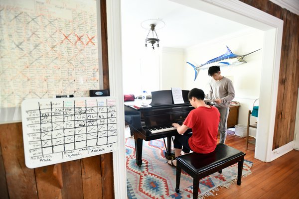 Qi Kong and Zihao Lee at the Pianofest house on Friday.  DANA SHAW
