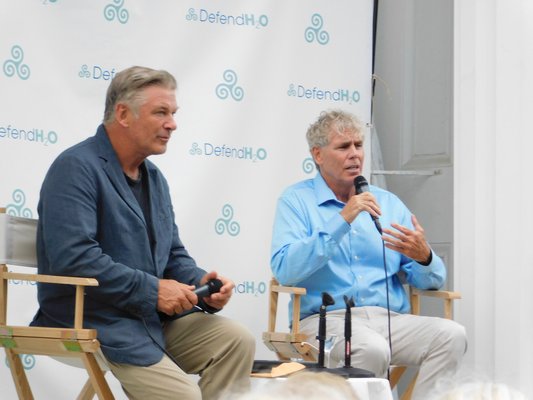 Alec Baldwin and Kevin McAllister, founder of Defend H2O, lectured at the Sag Harbor Whaling Museum about climate change and the East End. ELIZABETH VESPE