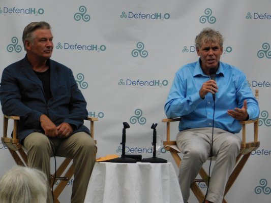 Alec Baldwin and Kevin McAllister, founder of Defend H2O, lectured at the Sag Harbor Whaling Museum about climate change and the East End.  ELIZABETH VESPE