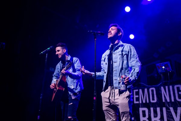 Founders Ethan Maccoby and Alex Badanes performing an original song at Irving PLaza in Janurary during an Emo Night Brooklyn event.