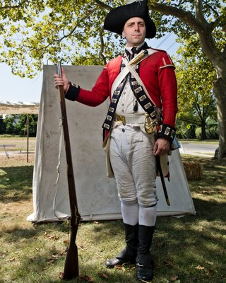 An officer of the 23rd Regiment, Royal Welch Fusiliers in America, Grenadier Company, at this weekend’s Revolutionary War encampment on the Great Lawn which was sponsored by the Westhampton Beach Historical Society.