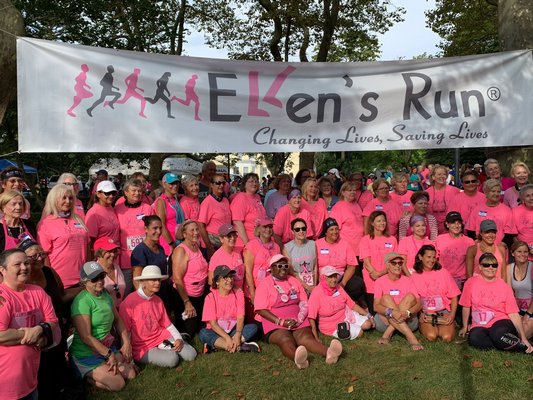 Breast cancer survivors gather before the start of Ellen's Run at Stony Brook Southampton Hospital on Sunday.