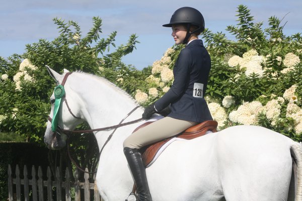 Isabella Strahan and her horse, Wayfarer, finished sixth in a class in the children’s equitation division on Sunday.