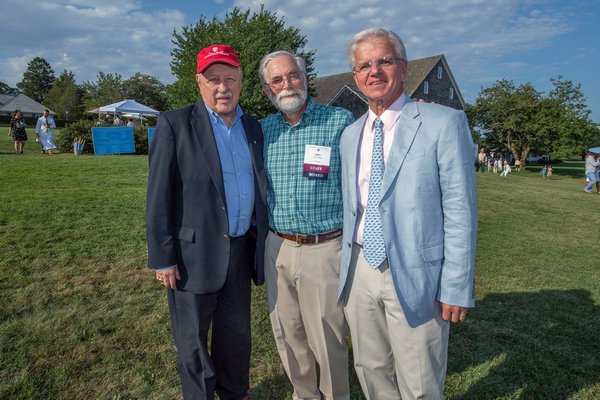State Senator Kenneth LaValle, Peconic Land Trust President John v.H. Halsey and New York State Assemblyman Fred Thiele during the annual Peconic Land Trust Gala at the Ocean View Farm in Bridgehampton on Sunday evening.