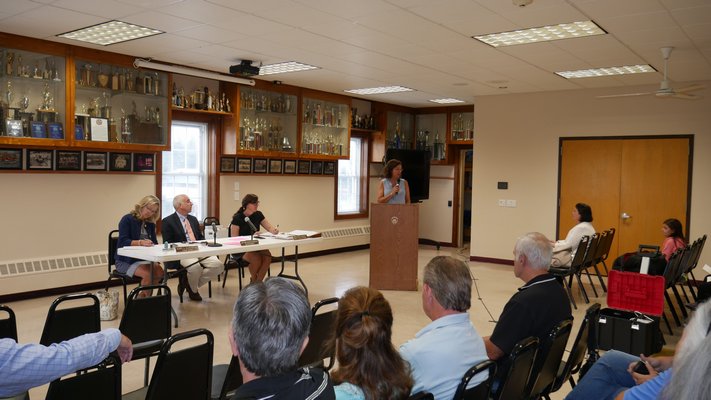 A dozen or so community members came out to the East Quogue Fire Department last week to discuss the petition to incorporate the hamlet of East Quogue. COURTESY CONNIE CONWAY