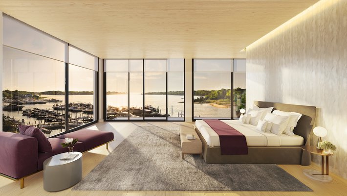 A rendering of the master bedroom in Residence C.