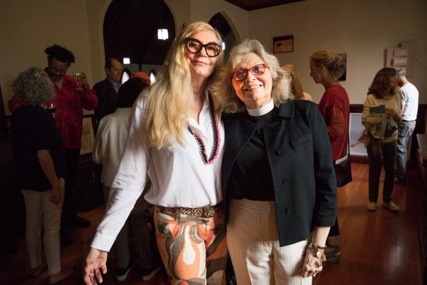 Teri Hackett and Reverend Karen Campbell at the opening of “Divine Intervention” at Christ Episcopal Church on Saturday, June 1.