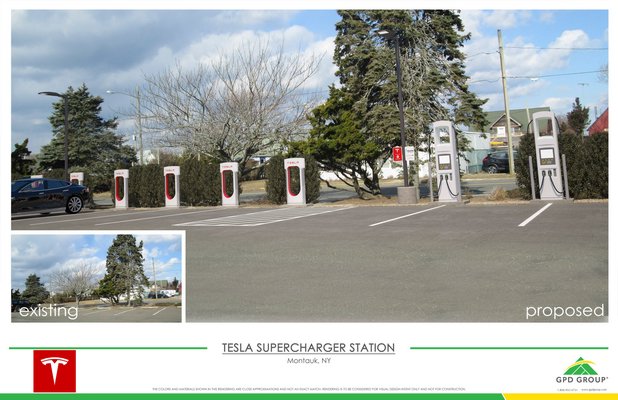 Proposed charging stations for Tesla vehicles and other electric cars in the Montauk Village Parking Lot.        COURTESY NATURAL RESOURCES DEPARTMENT