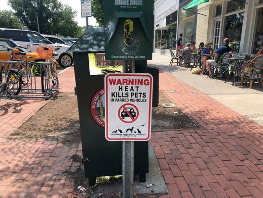 Signs posted in the Southampton town warn civilians not to leave their pets in the heat.