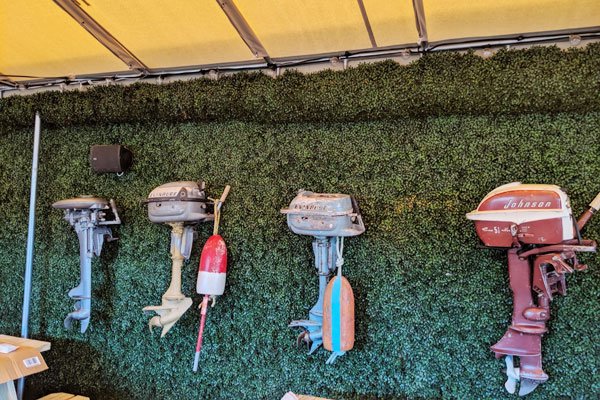 The patio at The Tackle Box is decorated with more vintage boat engines. JENNIFER CORR