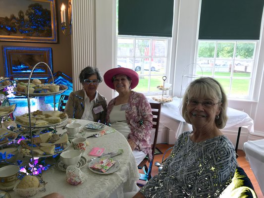 The Olde Towne Garden Club held an English Tea on June 11 at the Southampton History Museum. Among those attending the tea and demonstration were, left to right,  Carol Poole, Maria Filorimo and Jean Waters.