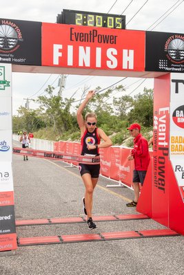 Hallee Foster of New York City was the female champion of the Mighty Hamptons Triathlon.