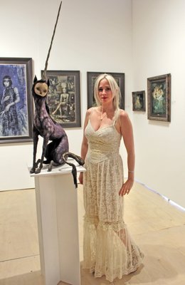 Erica Berkowitz of Haven Gallery with Scott Radke sculpture