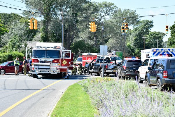 The accident at Montauk Highway and Canoe Place Road in Hampton Bays.     DANA SHAW