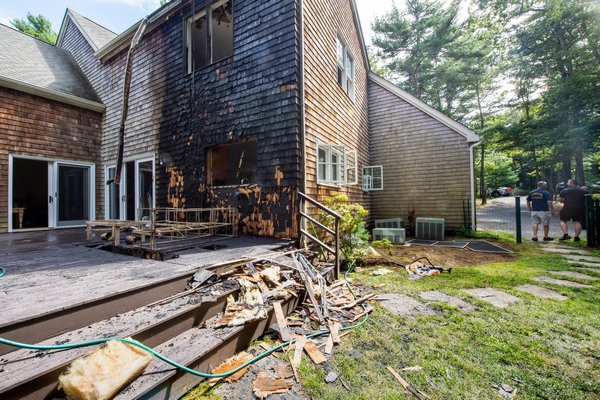 At 12:24 p.m. on Sunday, September 1st, 2019 members of the East Hampton Fire Department were called to extinguish a working deck fire at 225 Old Northwest Road. MICHAEL HELLER/EAST HAMPTON FIRE DEPARTMENT