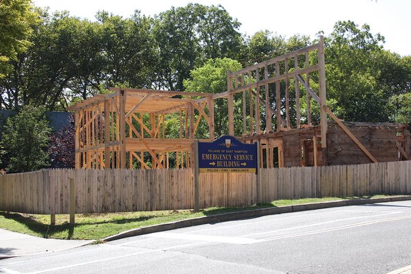 The Dominy shop is being rebuilt on North Main Street in East Hampton.   KYRIL BROMLEY