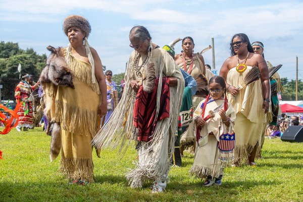 The Grand Entry during the 2019 Shinnecock Pow Wow on Sunday.