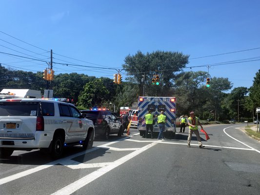 The accident at Montauk Highway and Canoe Place Road in Hampton Bays.    DANA SHAW