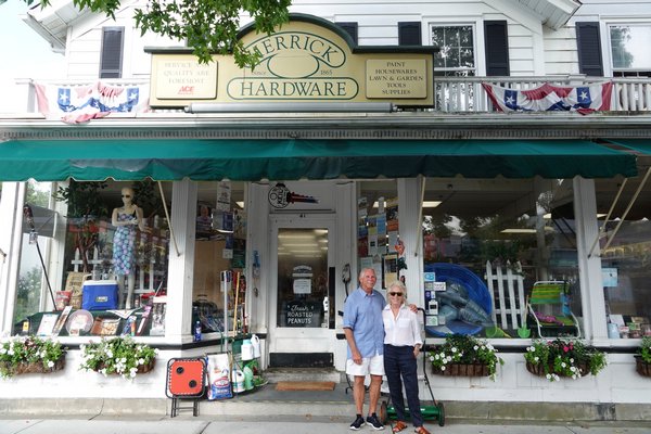 Noel Hare and Deborah Herrick Hare at Herrick Hardware on Main Street.   JULIA HALSEY