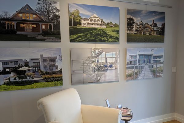 Some past projects done by the firm on display at the Westhampton Beach office, which Emma Jean Rose designed. JENNIFER CORR