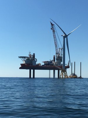 The Block Island Wind Farm during construction.