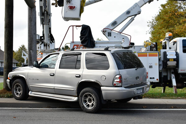 An SUV crashed into a utility pole on County Road 39 on Monday morning. The pole snapped in half and hung over the road. Eastbound lanes were merged into one and shifted to get commuters around the scene as PSEG replaced the pole. BRENDAN J. O'REILLY