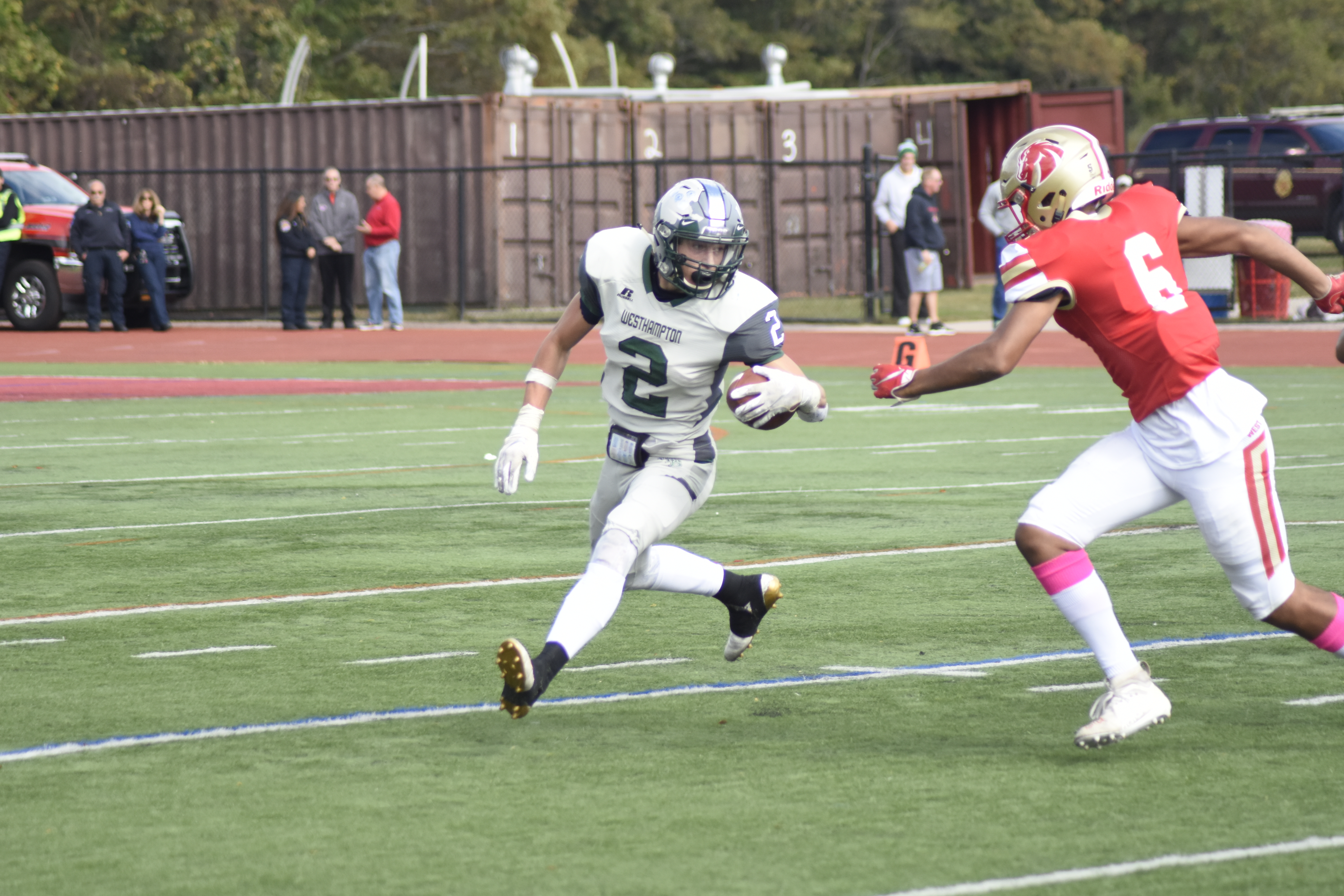 Westhampton Beach senior Jaden AlfanoStJohn rushed for 177 yards on 25 carries and scored all of the 'Canes three touchdowns on Saturday afternoon.